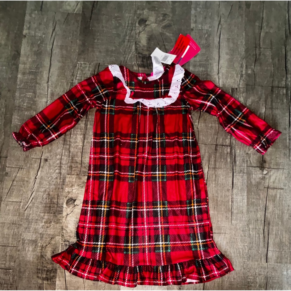 Saint Eve Kids Red Plaid Nightgown Girls 3T Holiday Lace Trim Sleep Dress